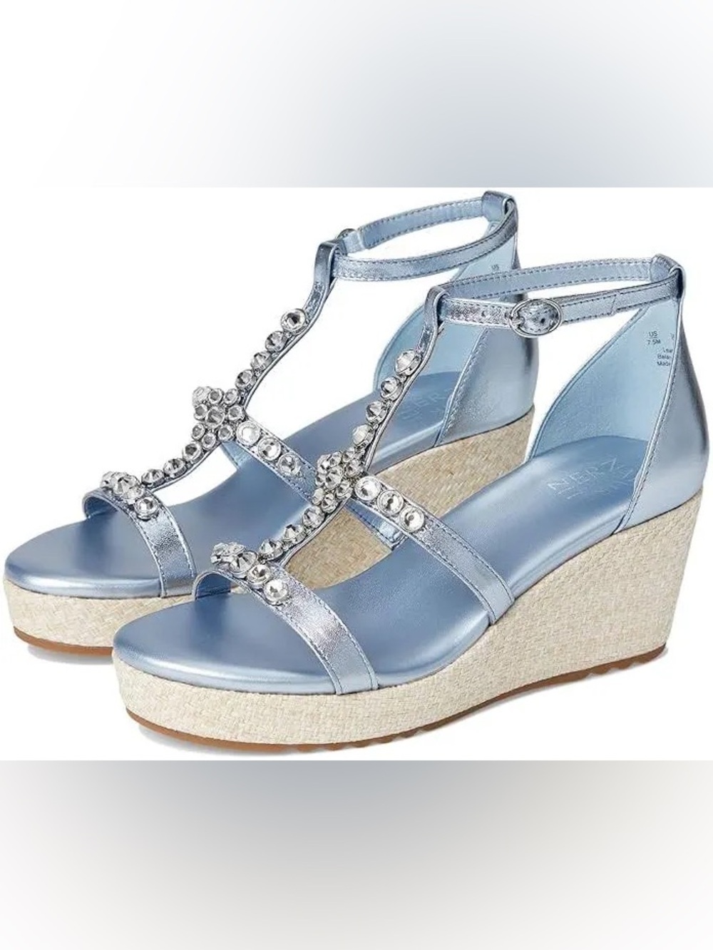 Naturalizer silver leather metallic wedge rhinestone sandals new sz 11